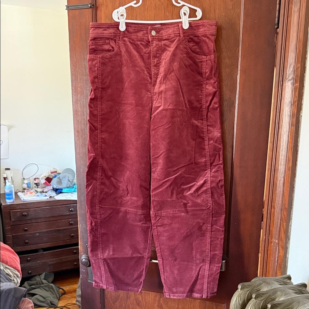 LOFT Wide Leg Corduroy Pants in Deep Burgundy